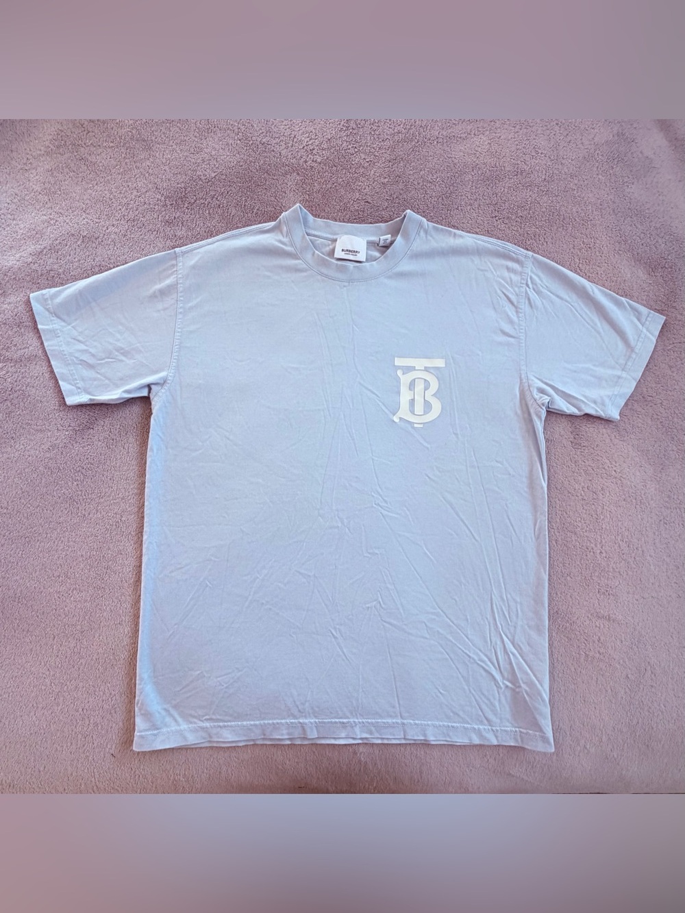 Burberry Light Blue T-Shirt with White TB Logo Size S